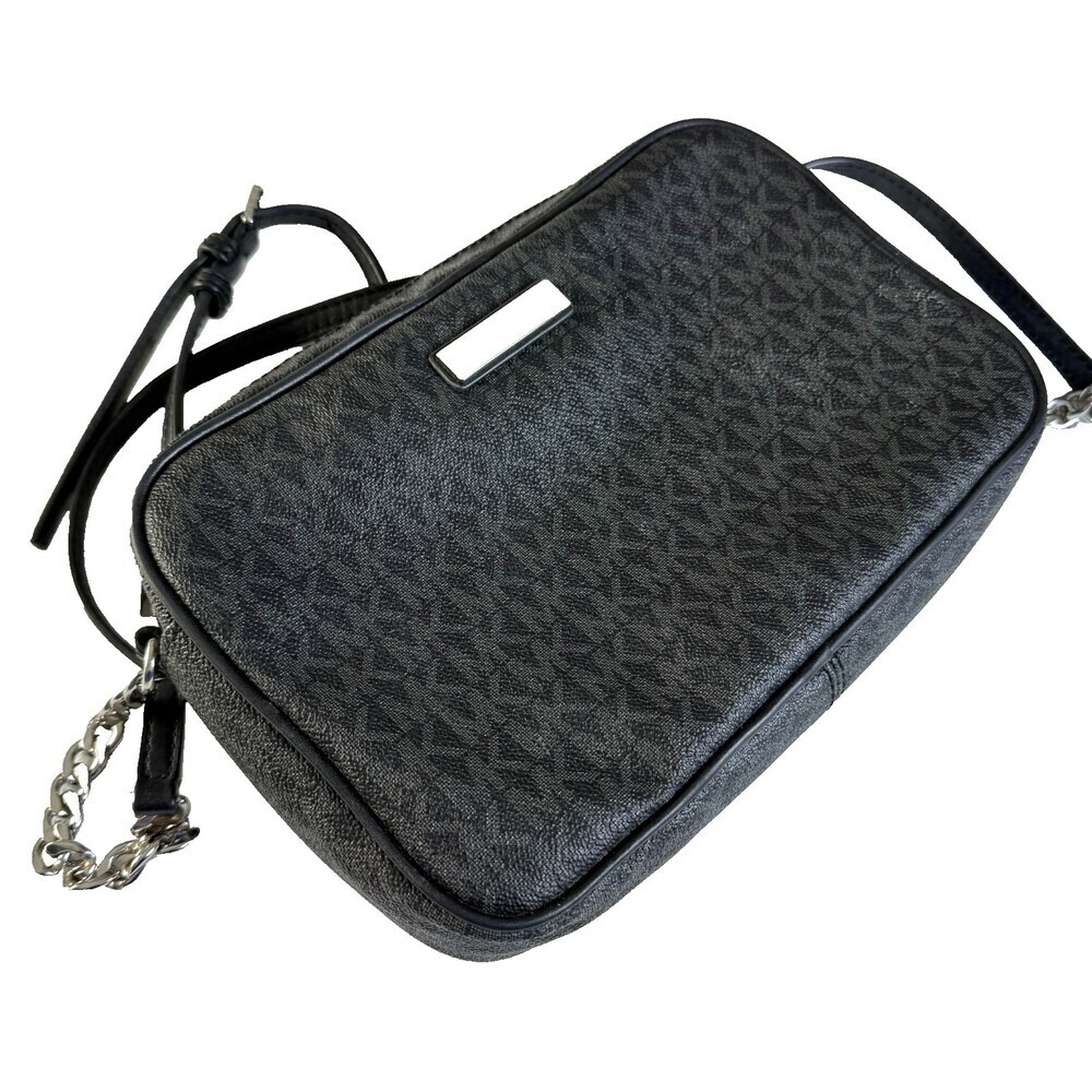MICHAEL KORS Jet Set East West Crossbody Bag Black MK Signature Top Zip Purse